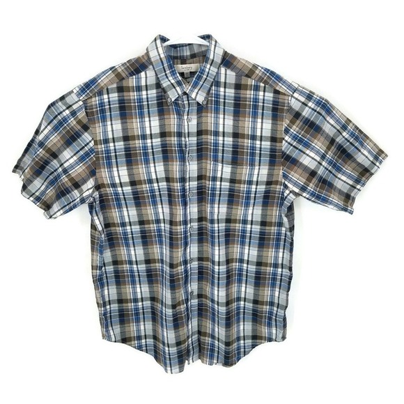 Turnbury Mens Oxford Shirt Multicolor Plaid Short Sleeve Button Down Collar L - Picture 1 of 7